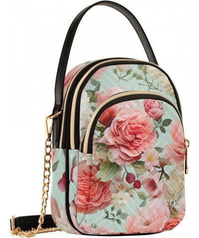 Pizza on a Green Purse with Strap Crossbody, Shoulder Handbag, Fashion Crossbody Bags for Women Peach Floral and Pink Flowers...