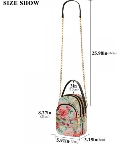 Pizza on a Green Purse with Strap Crossbody, Shoulder Handbag, Fashion Crossbody Bags for Women Peach Floral and Pink Flowers...