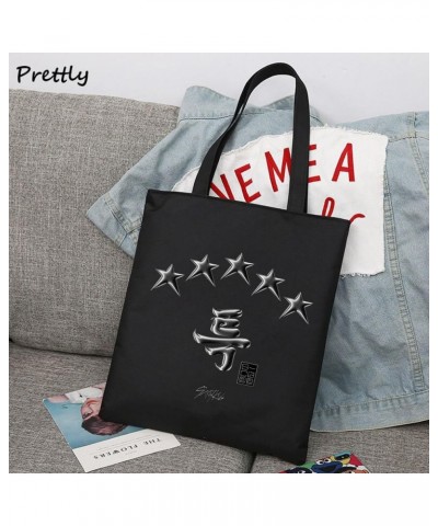 Stray Kids Canvas Bag KPOP 5-STAR HyunJIn I.N Same Style Letter Logo Printing Zipper Shoulder Bag Women Handbag Black-a $14.5...