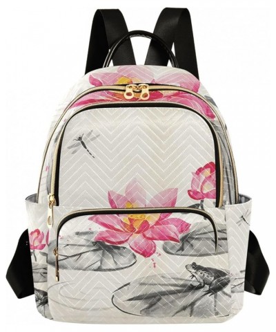 Small Backpack for Women Travel Bag Lotus Frog Dragonfly Watercolor Daypack Purse Fashion Shoulder Bag Rucksack Medium B659 $...