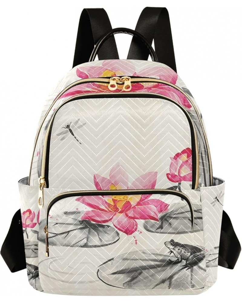 Small Backpack for Women Travel Bag Lotus Frog Dragonfly Watercolor Daypack Purse Fashion Shoulder Bag Rucksack Medium B659 $...