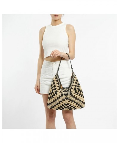 Women Straw Shoulder Handbag Woven Tote Bag Lightweight Hobo Bag for Summer Beach Vacation (Khaki) Black $18.80 Totes