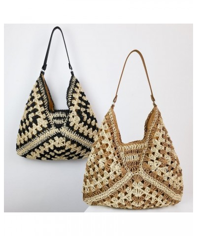 Women Straw Shoulder Handbag Woven Tote Bag Lightweight Hobo Bag for Summer Beach Vacation (Khaki) Black $18.80 Totes