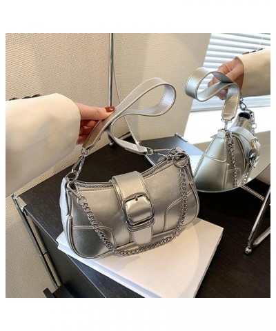 Y2k Purse Small Shoulder Bag for Women Y2k 90s Hobo Handbag Trendy Leather Clutch Purse Chain Underarm Bag 2023 A2-silver $9....