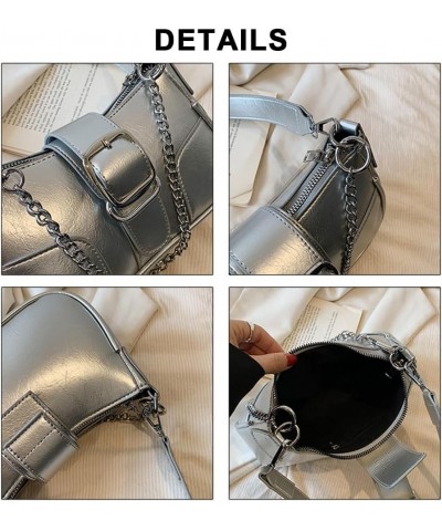 Y2k Purse Small Shoulder Bag for Women Y2k 90s Hobo Handbag Trendy Leather Clutch Purse Chain Underarm Bag 2023 A2-silver $9....