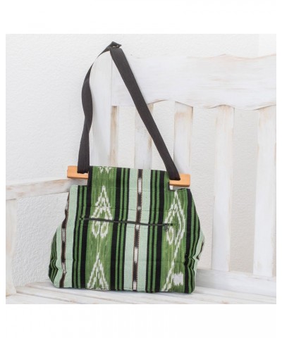 Handmade Cotton Shoulder Bag Sling Green from El Salvador Handbags Striped Geometric 'Natural Fields' $36.55 Shoulder Bags