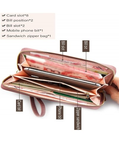 Women's Long Wallets Zipper Print Wallets Cell Phone Bags Hollow Clutches Women's Handbags with Soft Leather Women (Color : E...