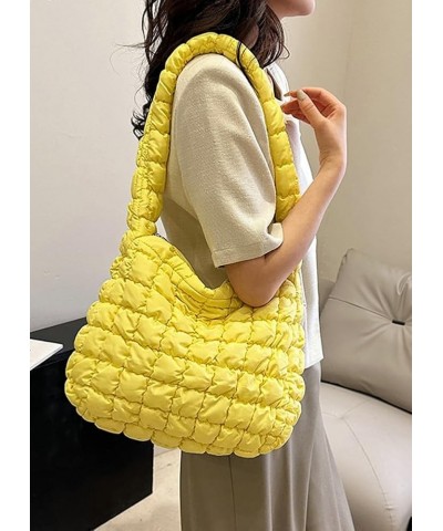 Women's Quilted Shoulder Bag Purse Large Capacity Padded Tote Bag Soft Nylon Padding Hobo Crossbody Bag for Daily Use Yellow ...