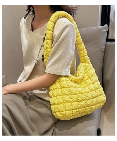 Women's Quilted Shoulder Bag Purse Large Capacity Padded Tote Bag Soft Nylon Padding Hobo Crossbody Bag for Daily Use Yellow ...