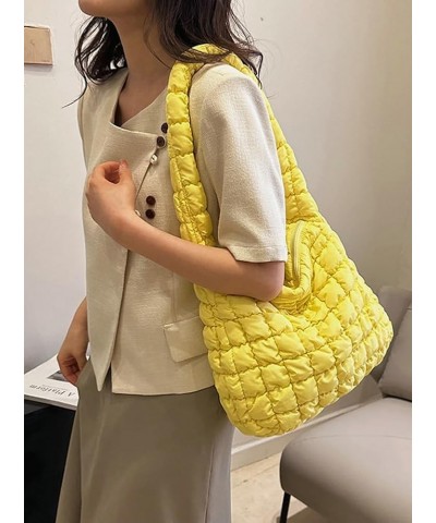 Women's Quilted Shoulder Bag Purse Large Capacity Padded Tote Bag Soft Nylon Padding Hobo Crossbody Bag for Daily Use Yellow ...