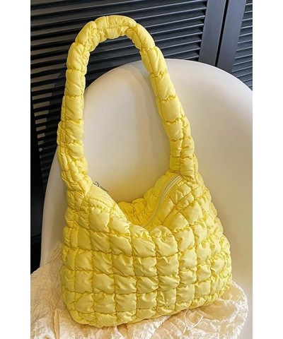 Women's Quilted Shoulder Bag Purse Large Capacity Padded Tote Bag Soft Nylon Padding Hobo Crossbody Bag for Daily Use Yellow ...