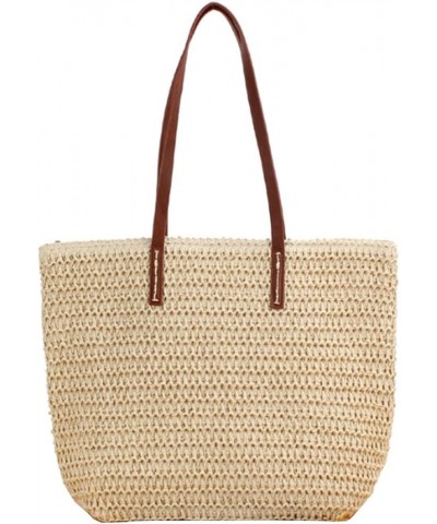 Women Tote Bag Faux Straw Handbag Fashion Beach Bags Bucket Bags Purse-Khaki Off-white $17.07 Totes