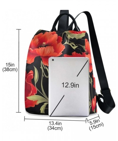 Poppies Redcolored Black Womens Backpack Purse Travel Backpack Anti Theft Shoulder Bag Satchel Bags for Work Travel Ladies Wo...