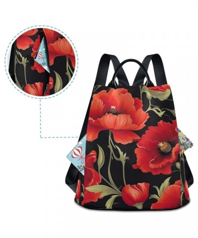 Poppies Redcolored Black Womens Backpack Purse Travel Backpack Anti Theft Shoulder Bag Satchel Bags for Work Travel Ladies Wo...