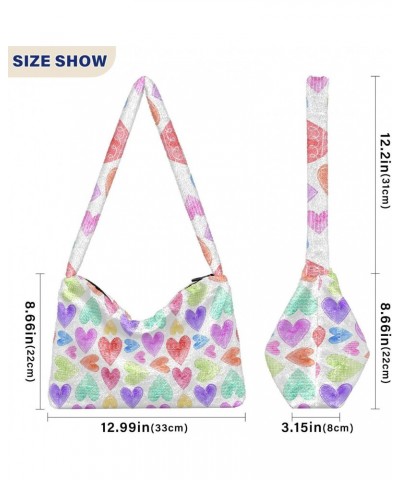 Hearts Repeating Pattern Plush Underarm Bag Women's Tote Handbags Fluffy Shoulder Bag for Autumn and Winter $14.15 Shoulder Bags