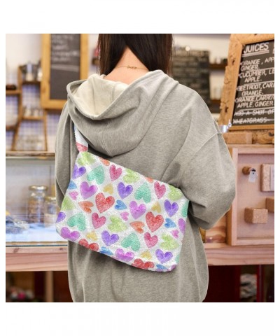 Hearts Repeating Pattern Plush Underarm Bag Women's Tote Handbags Fluffy Shoulder Bag for Autumn and Winter $14.15 Shoulder Bags