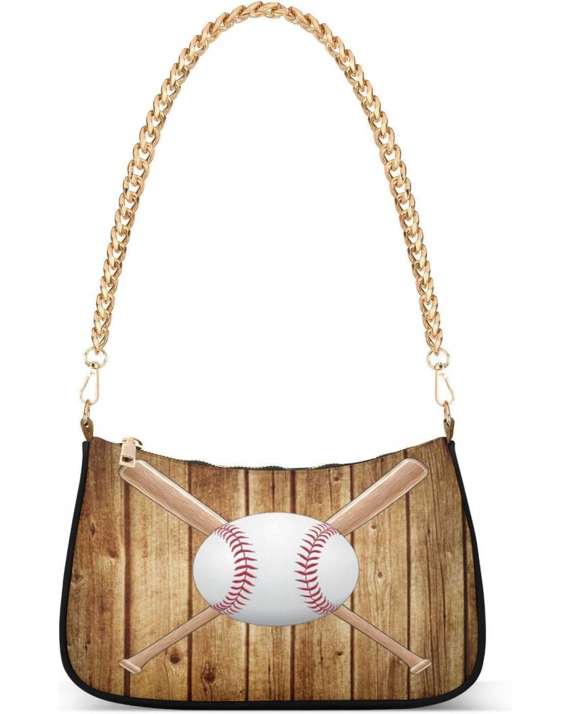 Baseball Bat Wood Shoulder Bag for Women Hobo Tote Handbag Gold Chain Crossbody Bag with Zipper Clutch Purse Handbags $14.00 ...