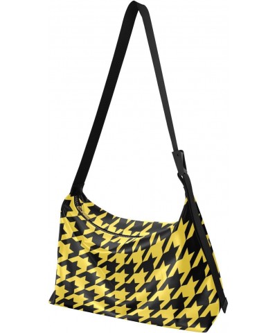 Women Boho Bag Houndstooth Black Yellow Shoulder Bag PU Leather Pouch Crossbody Bag Large Tote Handbag For Quick Getaway Week...