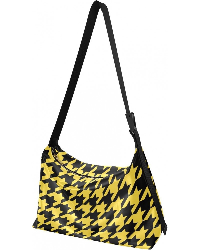 Women Boho Bag Houndstooth Black Yellow Shoulder Bag PU Leather Pouch Crossbody Bag Large Tote Handbag For Quick Getaway Week...