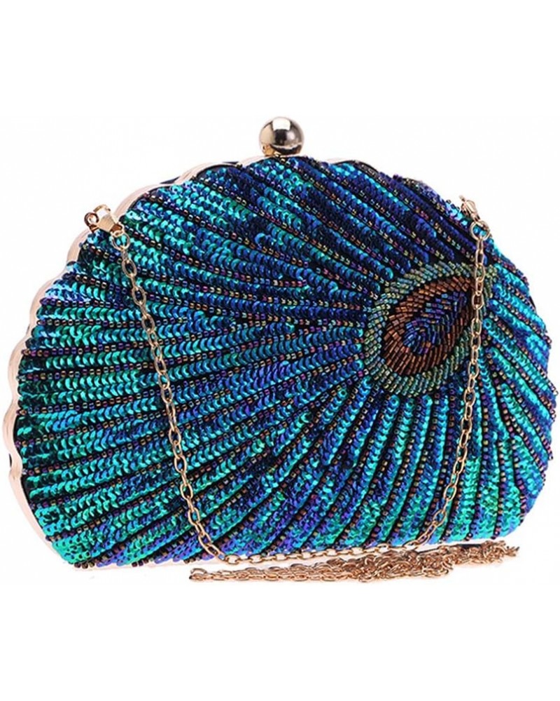 Women's Unique Luxury Sequins Beaded Evening Bag Wedding Bridal Party Prom Clutch Purse tote Handbag（Peacock blue） Style G $1...