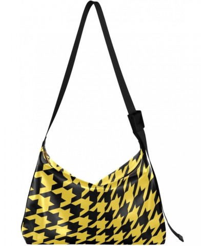 Women Boho Bag Houndstooth Black Yellow Shoulder Bag PU Leather Pouch Crossbody Bag Large Tote Handbag For Quick Getaway Week...