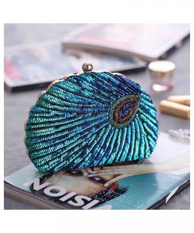 Women's Unique Luxury Sequins Beaded Evening Bag Wedding Bridal Party Prom Clutch Purse tote Handbag（Peacock blue） Style G $1...