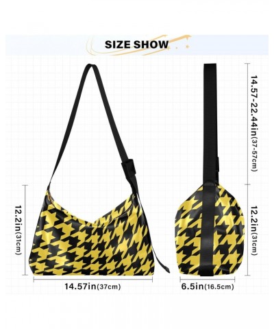 Women Boho Bag Houndstooth Black Yellow Shoulder Bag PU Leather Pouch Crossbody Bag Large Tote Handbag For Quick Getaway Week...