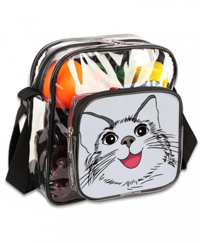 Funny Smiling Cat Clear Crossbody Bag Stadiums Approved Clear Messenger Shoulder Bag with Adjustable Strap for Work, Travel, ...