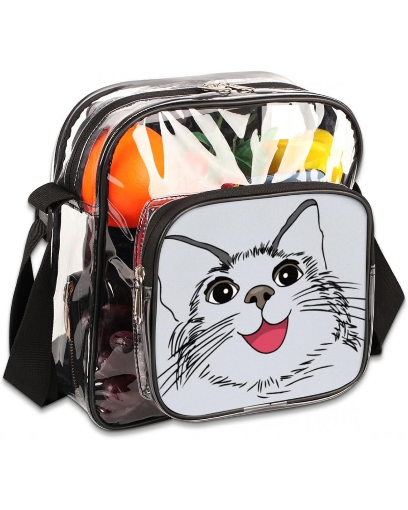 Funny Smiling Cat Clear Crossbody Bag Stadiums Approved Clear Messenger Shoulder Bag with Adjustable Strap for Work, Travel, ...