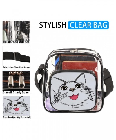 Funny Smiling Cat Clear Crossbody Bag Stadiums Approved Clear Messenger Shoulder Bag with Adjustable Strap for Work, Travel, ...