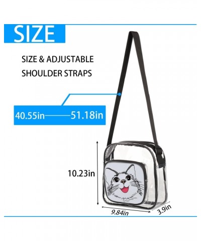 Funny Smiling Cat Clear Crossbody Bag Stadiums Approved Clear Messenger Shoulder Bag with Adjustable Strap for Work, Travel, ...