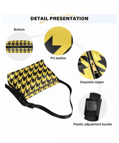 Women Boho Bag Houndstooth Black Yellow Shoulder Bag PU Leather Pouch Crossbody Bag Large Tote Handbag For Quick Getaway Week...