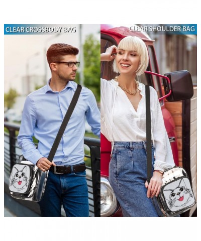 Funny Smiling Cat Clear Crossbody Bag Stadiums Approved Clear Messenger Shoulder Bag with Adjustable Strap for Work, Travel, ...