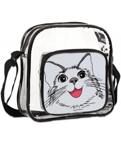 Funny Smiling Cat Clear Crossbody Bag Stadiums Approved Clear Messenger Shoulder Bag with Adjustable Strap for Work, Travel, ...