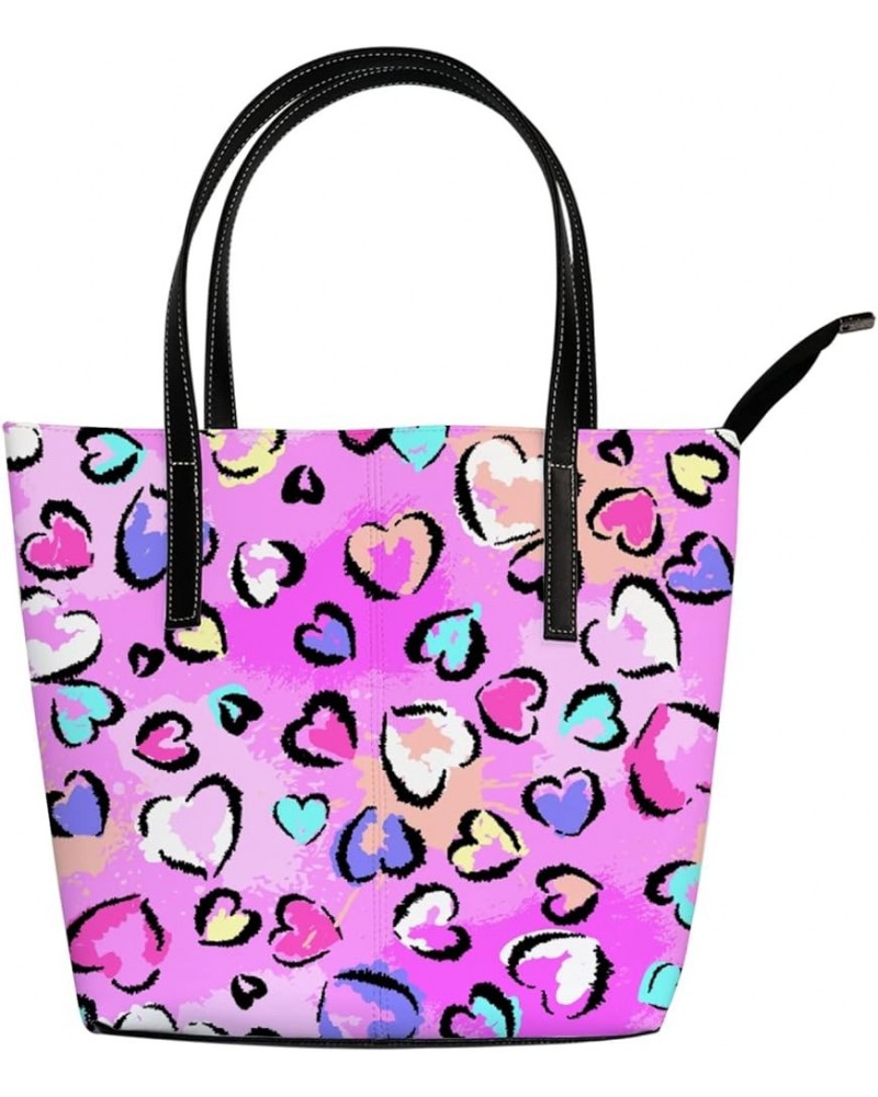 Large Tote Bags Handbags Golden Splash Marbling Women's Shoulder Bags Casual Shopping Bags Purses Pink Leopard Print Hearts $...