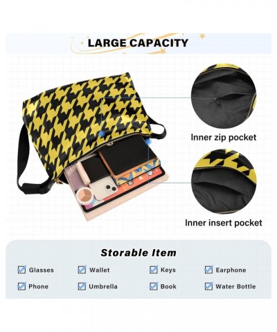 Women Boho Bag Houndstooth Black Yellow Shoulder Bag PU Leather Pouch Crossbody Bag Large Tote Handbag For Quick Getaway Week...