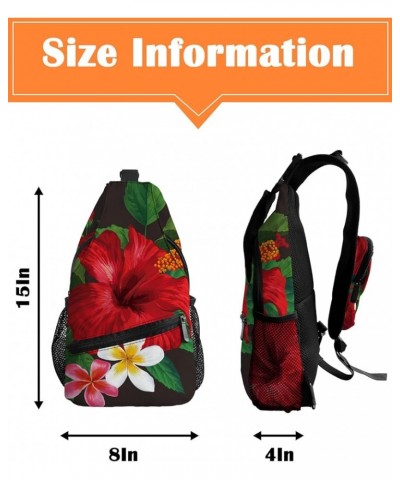 Sling Bag Crossbody Bag for Women Men Tropical Plant Leaves Watercolor Hibiscus Flower Waterproof Hiking Backpack Lightweight...