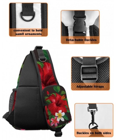 Sling Bag Crossbody Bag for Women Men Tropical Plant Leaves Watercolor Hibiscus Flower Waterproof Hiking Backpack Lightweight...