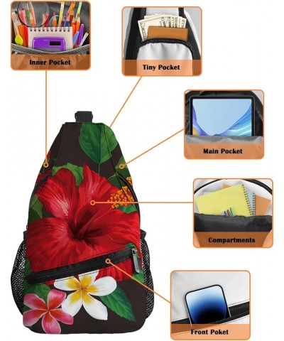 Sling Bag Crossbody Bag for Women Men Tropical Plant Leaves Watercolor Hibiscus Flower Waterproof Hiking Backpack Lightweight...