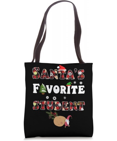 Santa's Favorite Student Funny Xmas Red Plaid Christmas Tote Bag $12.44 Totes