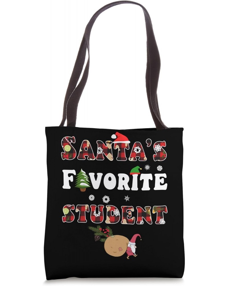 Santa's Favorite Student Funny Xmas Red Plaid Christmas Tote Bag $12.44 Totes