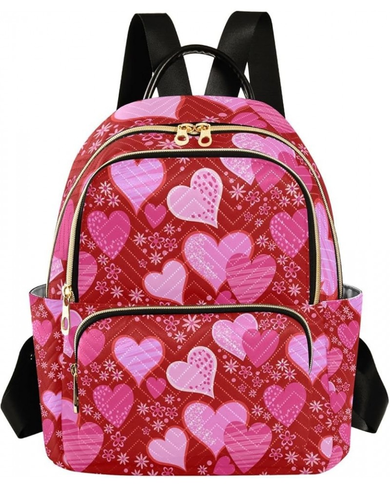 Women Backpack Romance Heart Pink Floral Sweet Anti-Theft Travel Backpack with Luggage Belt Lightweight Handbag Roomy Double ...