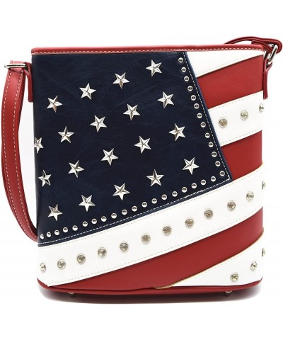 American Flag Stars and Stripes Studs Crossbody Handbag USA Patriotic Women Purse Leather Single Shoulder Bag Red White Blue2...