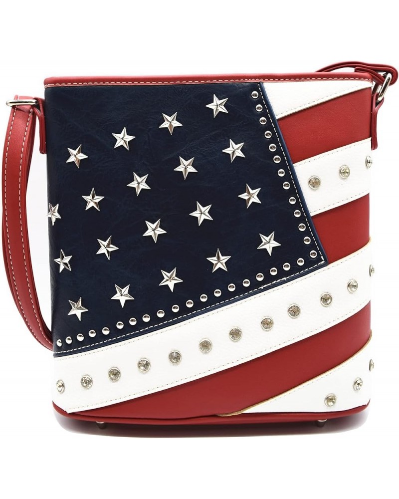 American Flag Stars and Stripes Studs Crossbody Handbag USA Patriotic Women Purse Leather Single Shoulder Bag Red White Blue2...