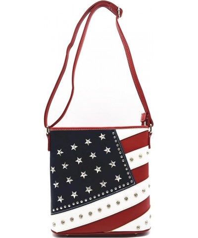 American Flag Stars and Stripes Studs Crossbody Handbag USA Patriotic Women Purse Leather Single Shoulder Bag Red White Blue2...