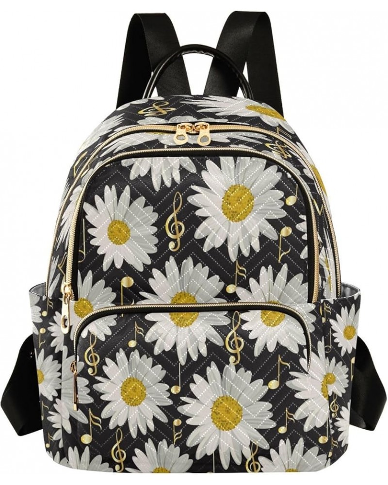 Gold Music Notes Daisy Women Backpack Purse Ladies Fashion Shoulder Bag Daypack Travel Bag 7.5L Small $15.50 Backpacks