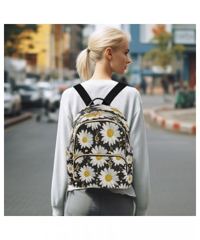 Gold Music Notes Daisy Women Backpack Purse Ladies Fashion Shoulder Bag Daypack Travel Bag 7.5L Small $15.50 Backpacks