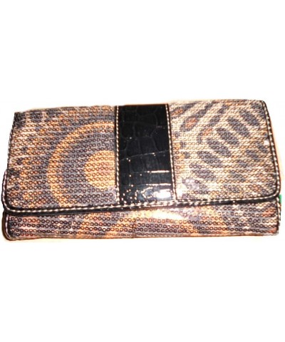 Designer Inspired Sequins Croc Fashion Woman Checkbook L Wallet Brown $29.25 Wallets