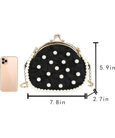 Pearl Beaded Crossbody Purse Mini Shell Satchel Handbag Kiss Lock Evening Clutch for Women Black $17.81 Satchels