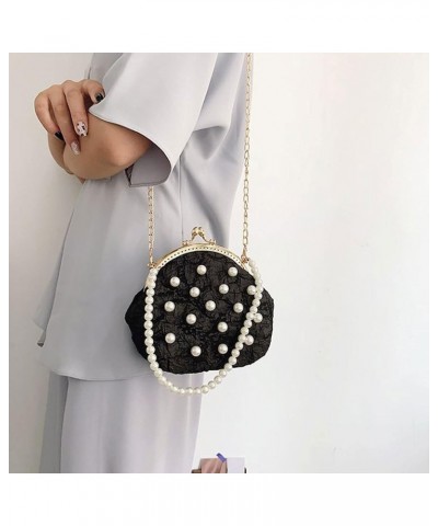 Pearl Beaded Crossbody Purse Mini Shell Satchel Handbag Kiss Lock Evening Clutch for Women Black $17.81 Satchels